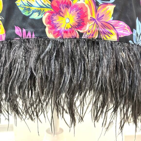 Le Superbe Floral Polo Mini Dress, Silk, Ostrich Feathers, NWT, Women's Size 4 - Picture 5 of 10